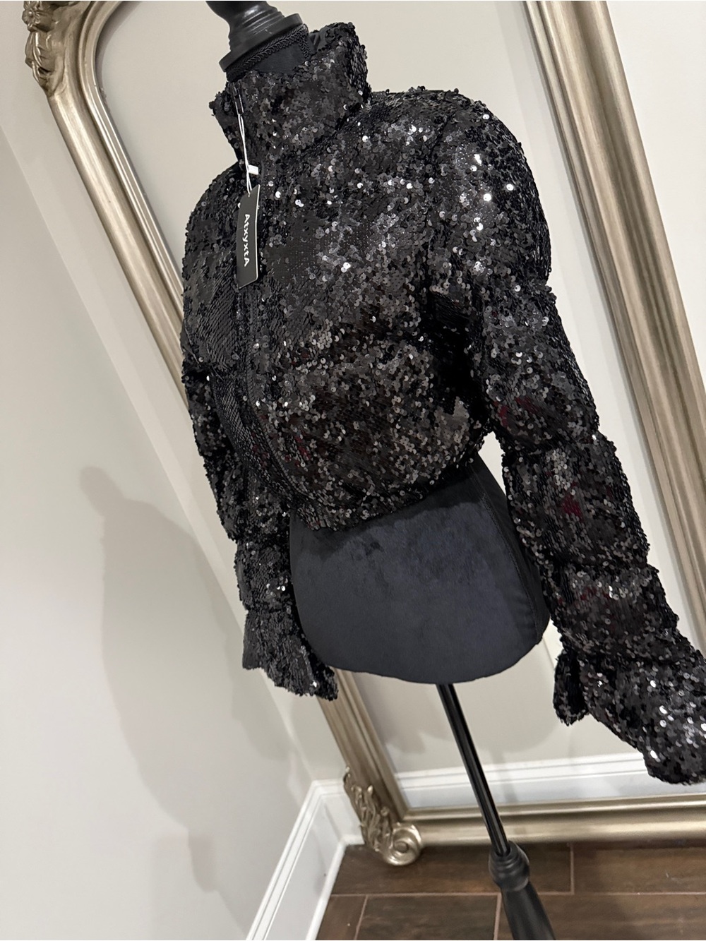 Atxyxta Sequin Bomber Jacket with bell sleeves - Black